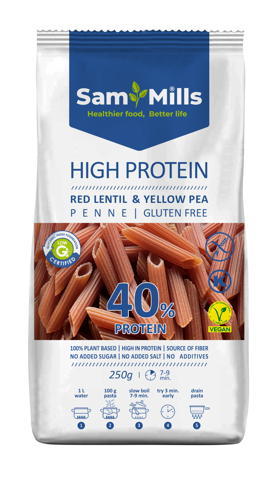 3D HP red lentil & yellow pea penne