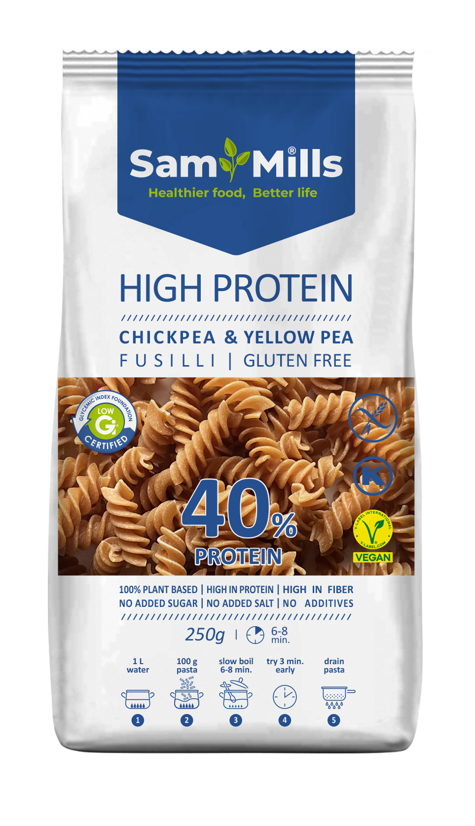 3D HP chickpea & yellow pea fusilli