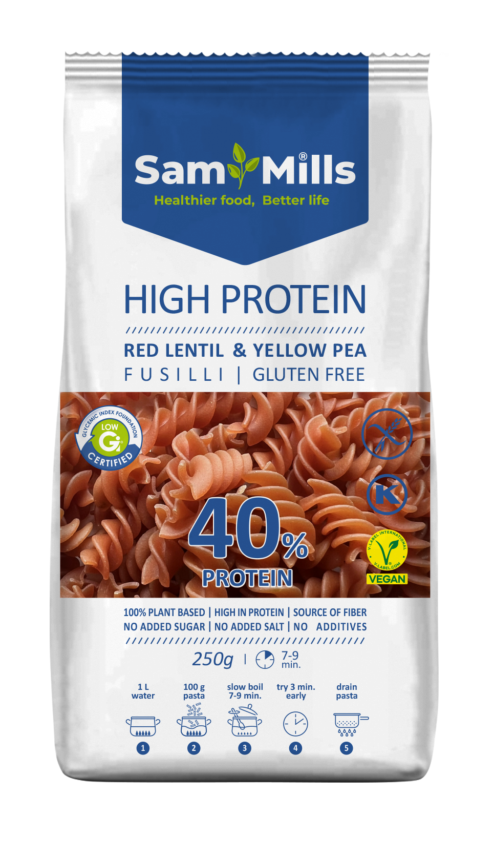 3D HP red lentil & yellow pea fusilli